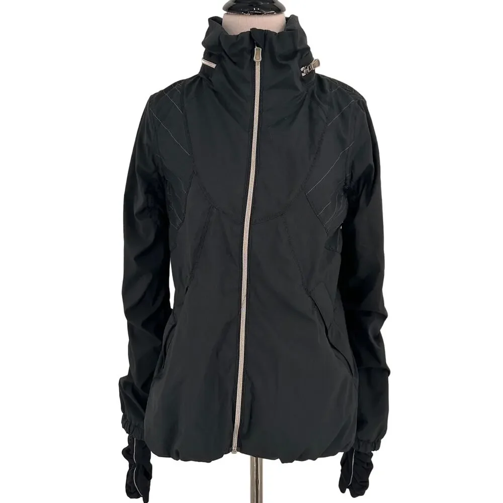 Lululemon Black Nylon Zip Up Ruched Back Detail Jacket Size 6